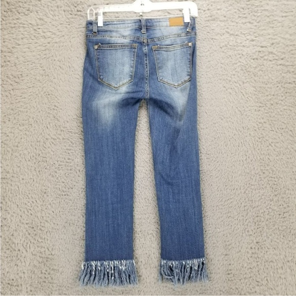 Judy Blue Jeans Womens 25 Medium Wash Stretch Low Rise Fringe Hem Cropped Fit - Picture 13 of 15